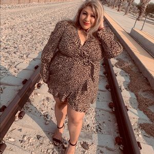 Cheetah Print long sleeve wrap dress